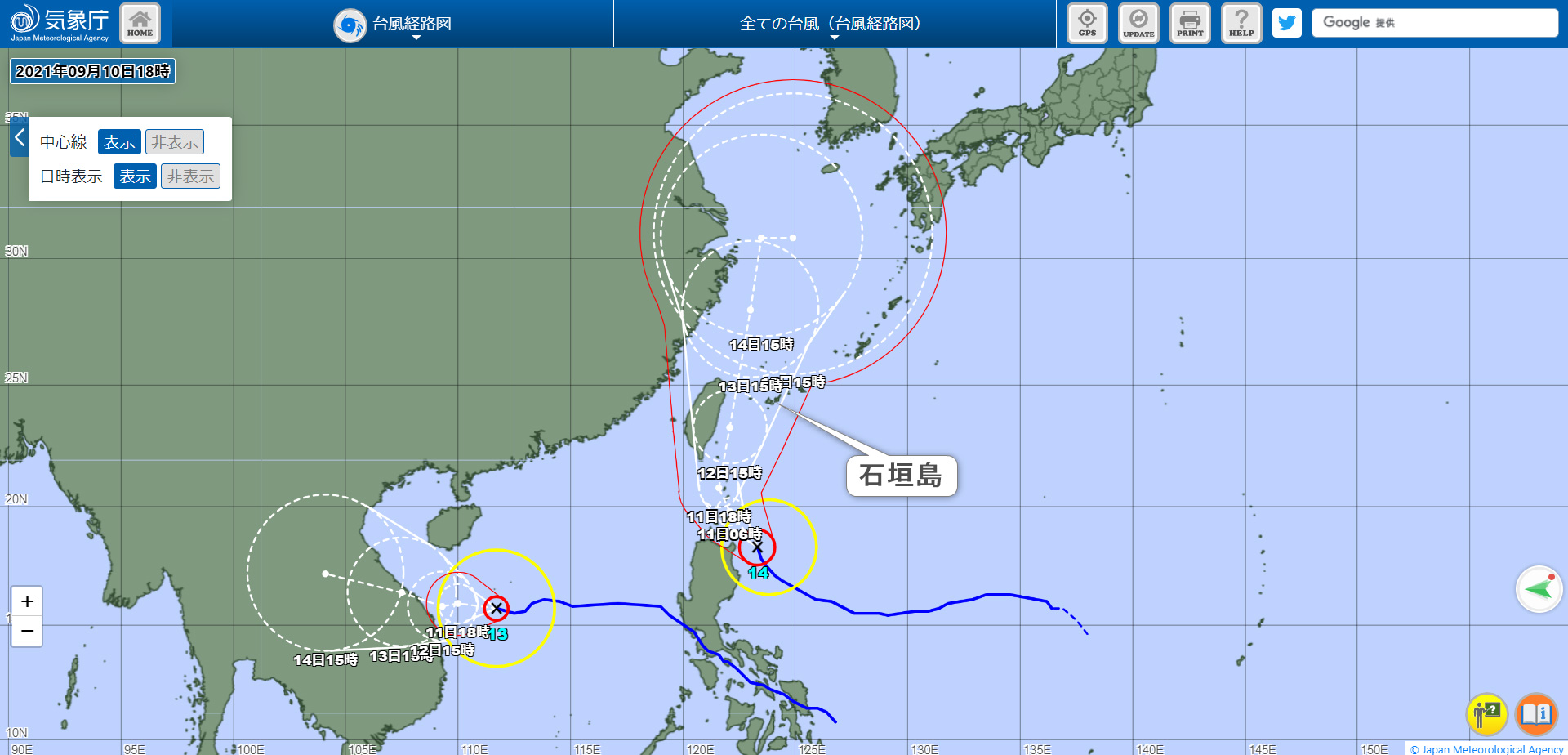 台風13号と14号