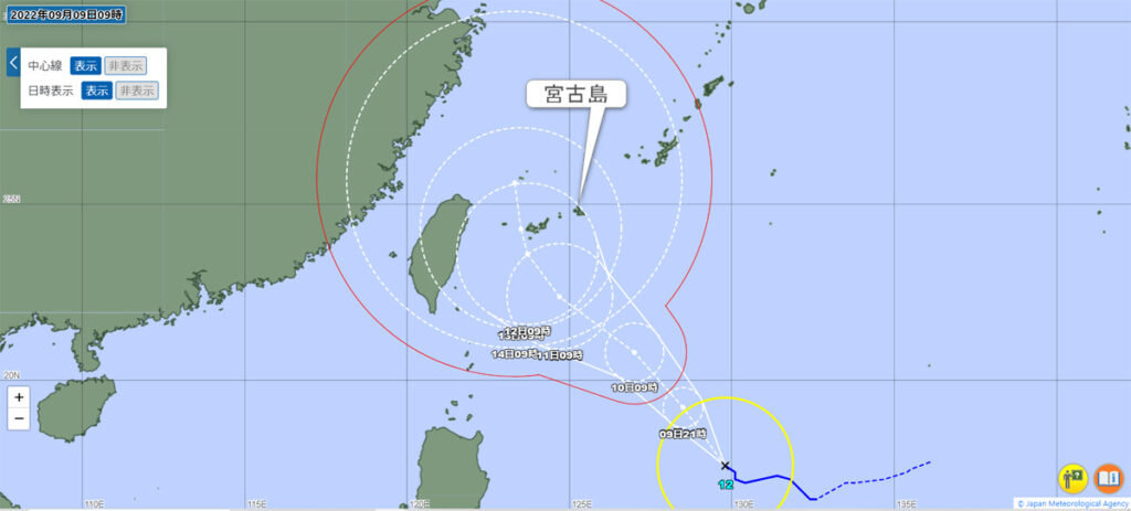 台風１２号予想進路図(９月９日現在)
