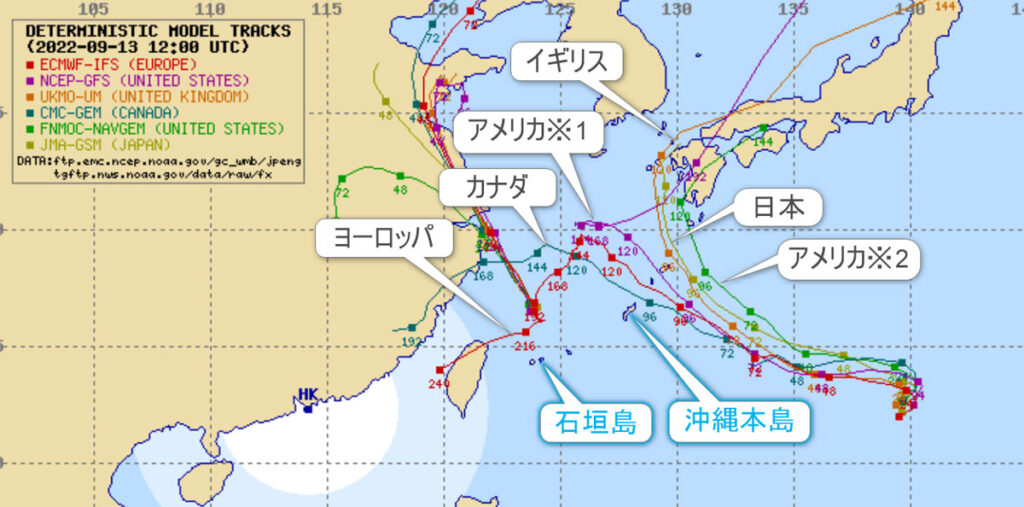 台風１４号の進路予想【海外気象機関】