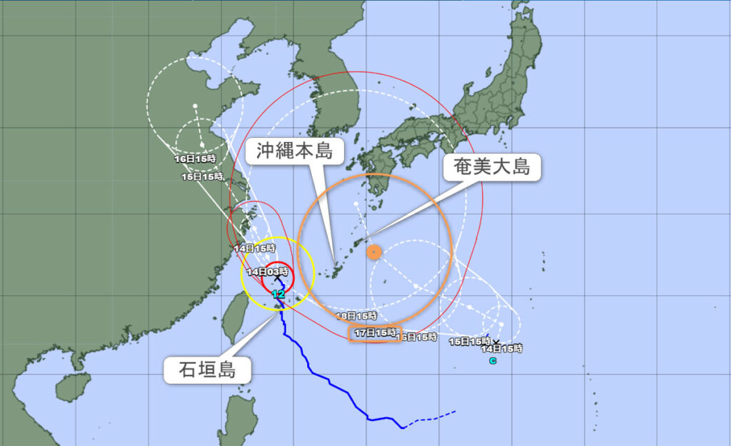 台風１４号の進路予想図