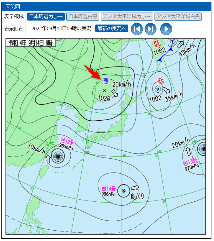 ９月１４日の天気図
