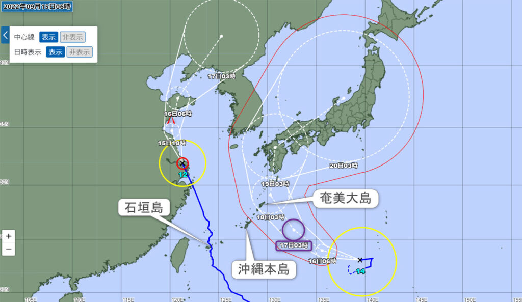 台風１４号進路予想図