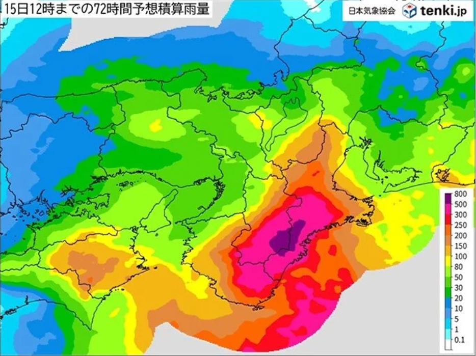 2023年台風7号の積算雨量