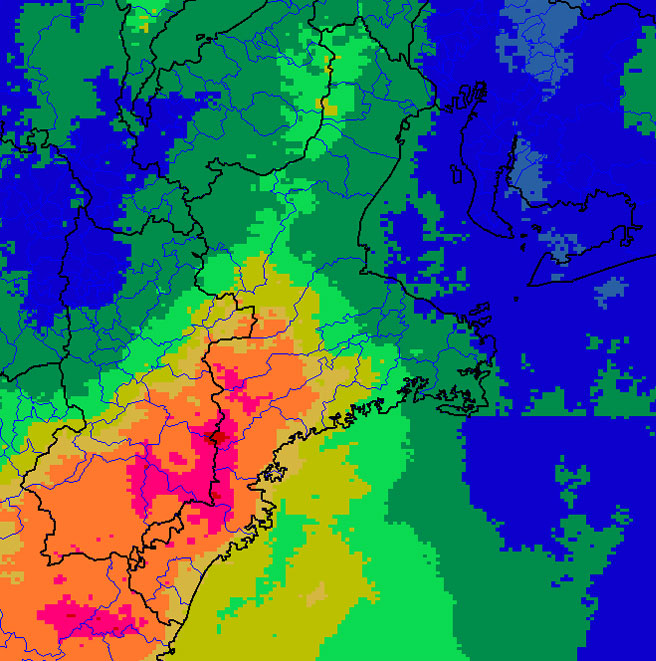 2011年台風12号が降らせた雨の積算値