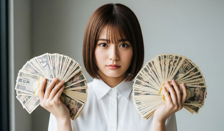 大金を持つ女性