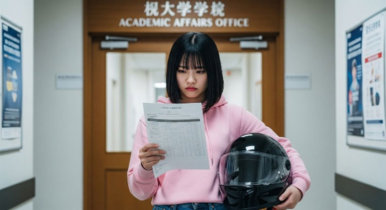 成績表を見る女子学生