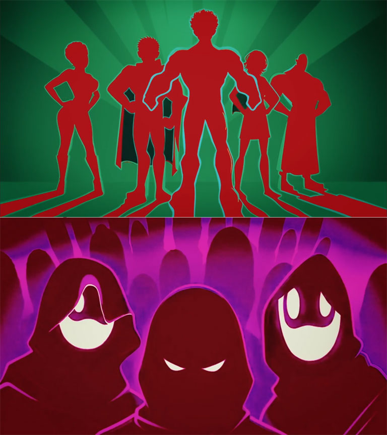 ドラマ「ちょっとだけエスパー」に挿入されるヒーローと悪役のイラスト