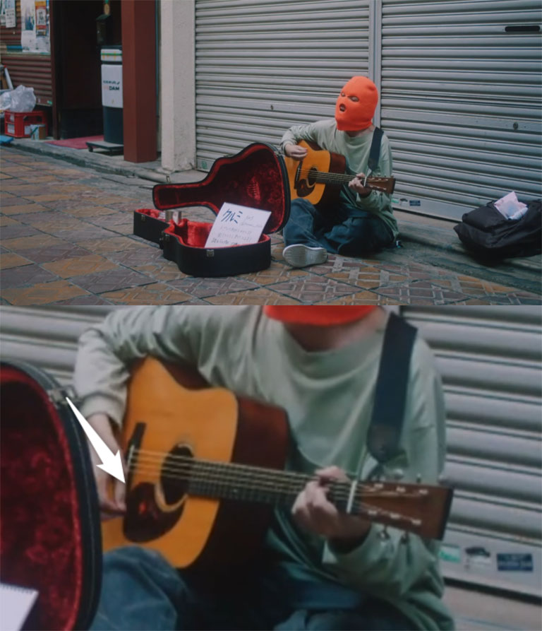 クルミのギターのピックガードの模様