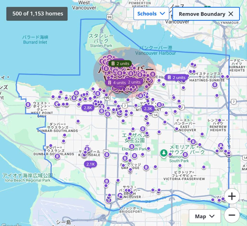 バンクーバーの賃貸コンドミニアムの密集地区