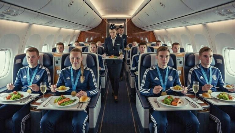 ビジネスクラスで帰国するメダリスト