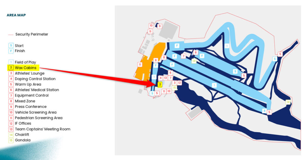 リビーニョ・スノーパーク内にあるワックスキャビンの位置
